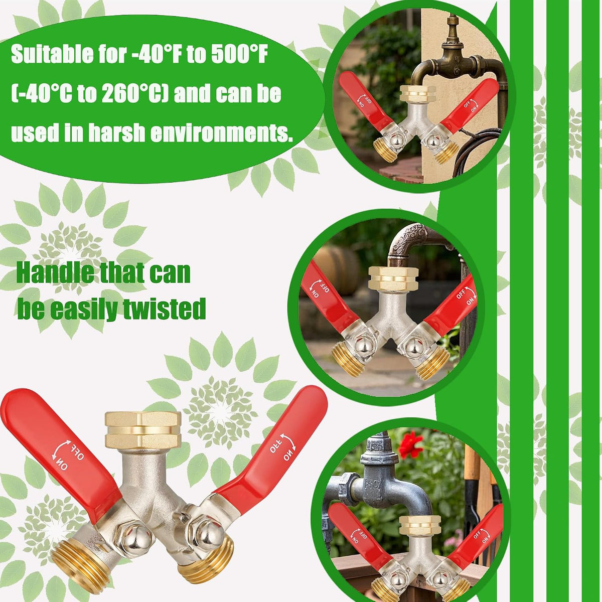 EJW Hose Splitter, 2 Way Hose Splitter, Garden Hose Splitters,Faucet Splitters, Outdoor Faucet Splitter, 2 Way Hose Connector,Brass Splitter, 3/4” GHT Threads.
