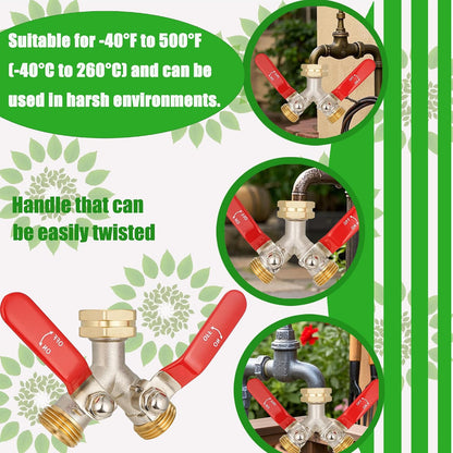 EJW Hose Splitter, 2 Way Hose Splitter, Garden Hose Splitters,Faucet Splitters, Outdoor Faucet Splitter, 2 Way Hose Connector,Brass Splitter, 3/4” GHT Threads.