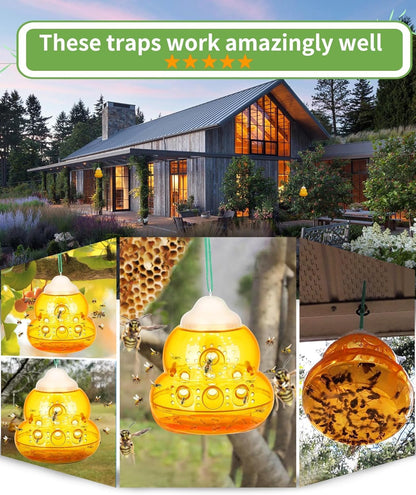 Wasp Trap, Bee Trap Catcher, Outdoor Hanging Wasp Repellent Insect Trap, Non-Toxic Reusable Yellow Jacket Hornet Catcher, Orange - 2 Pack, Safe Easy to Use