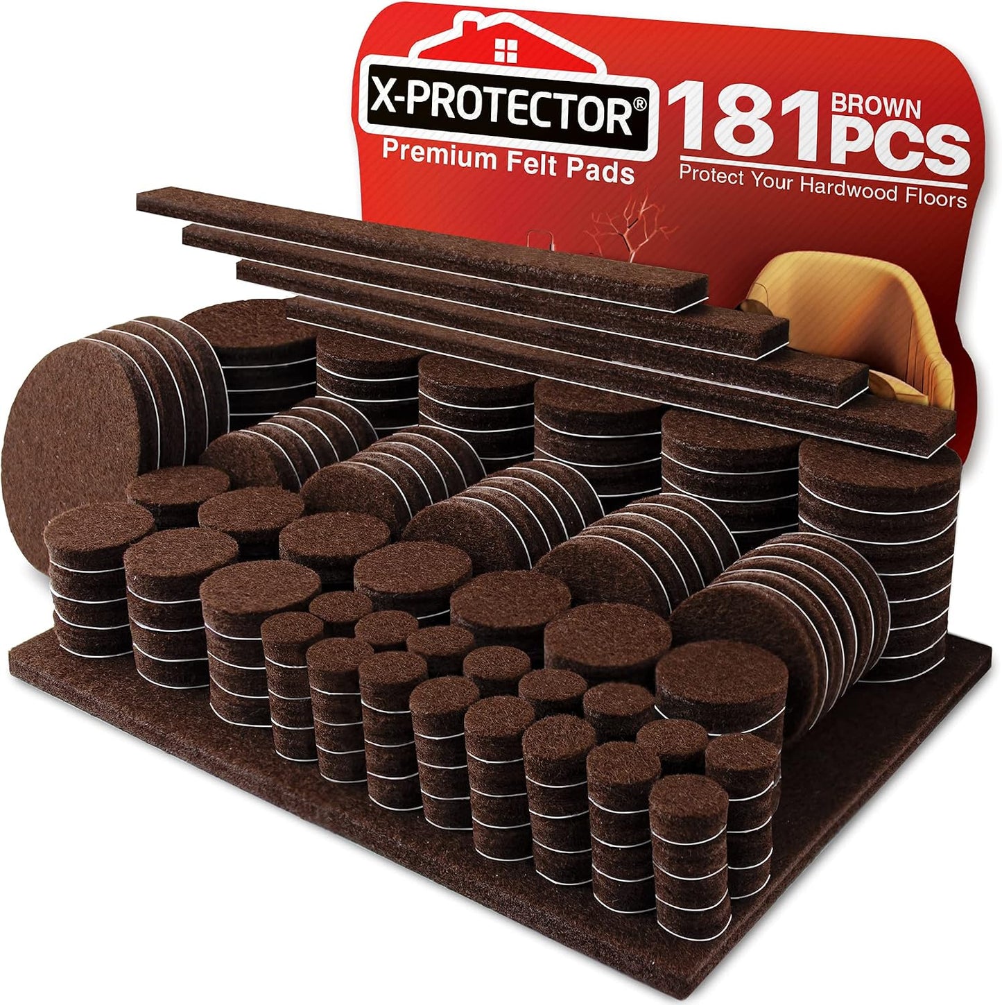 Felt Furniture Pads X-PROTECTOR - 48 Premium Floor Protector Chair Felts for Feet Wood Floors Best Hardwood Protect Your Hard Floors! (Brown)