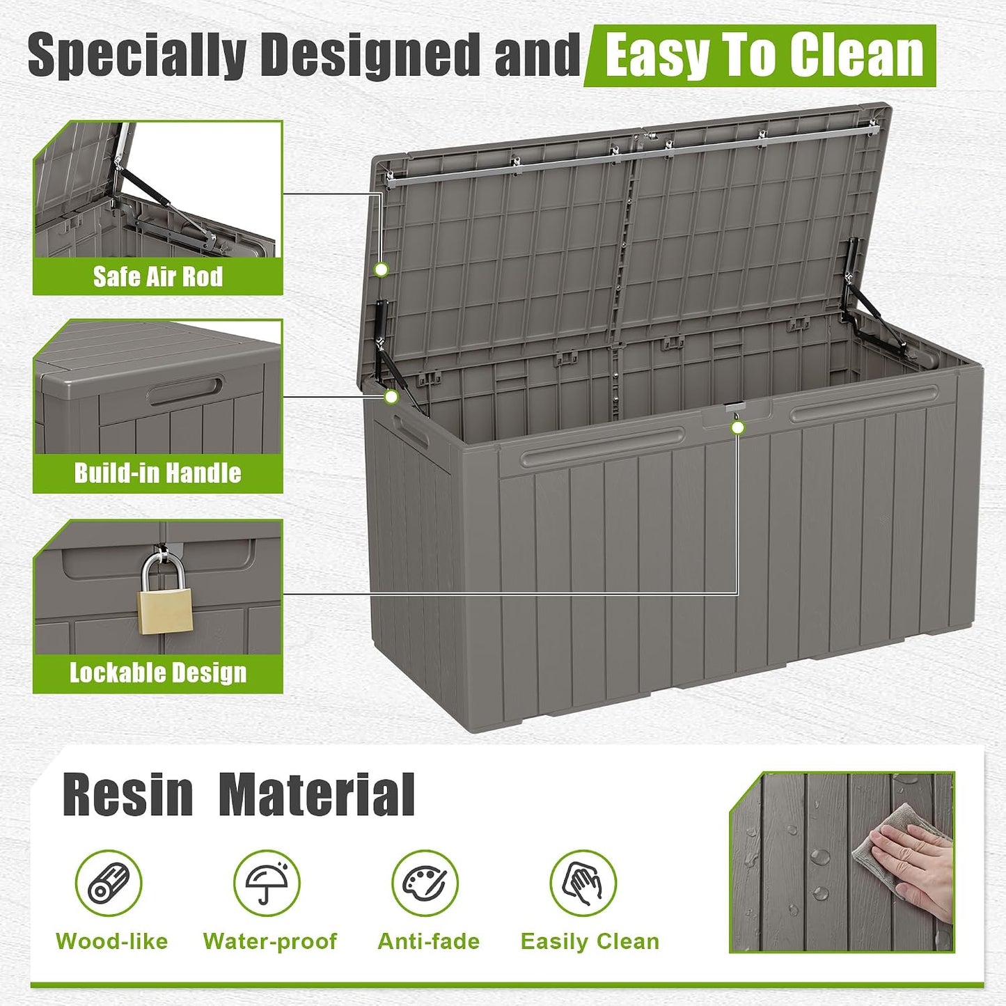 Flamaker Resin Deck Box 120 Gallon Waterproof Large Outdoor Indoor Storage Box Imitation Wood Resin for Patio Furniture Garden Tools and Pool (Black)