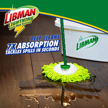 Libman Lightning Spin Mop System | Mop and Bucket with Wringer Set | Spin Mop | Mops for Floor Cleaning | Hardwood Floor Mop | 1 Total Mop Head Included