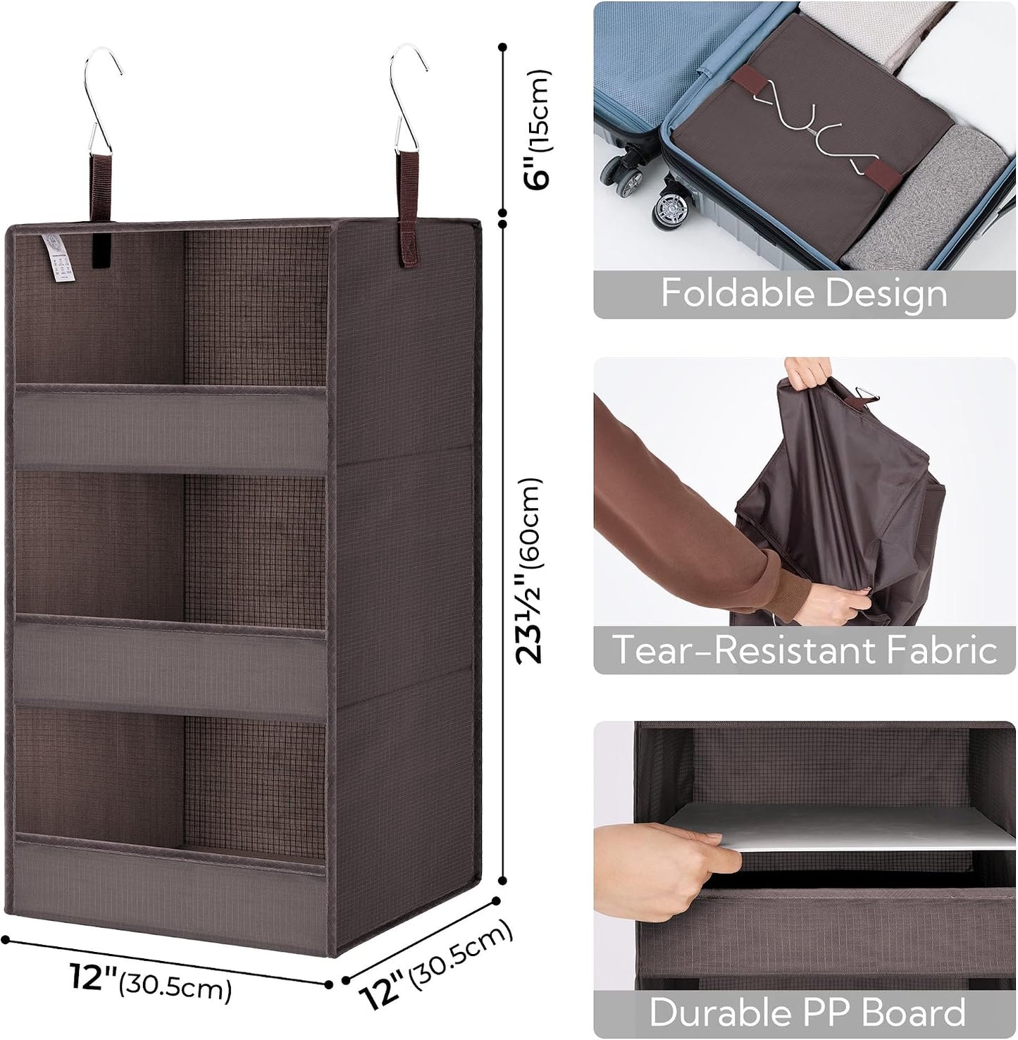 GRANNY SAYS 3-Shelf Hanging Closet Organizer and Storage, Collapsible Hanging Closet Shelves, Hanging Organizer for Closet & RV, Gray, 29 ½" H X 12" W X 12" D, 1-Pack