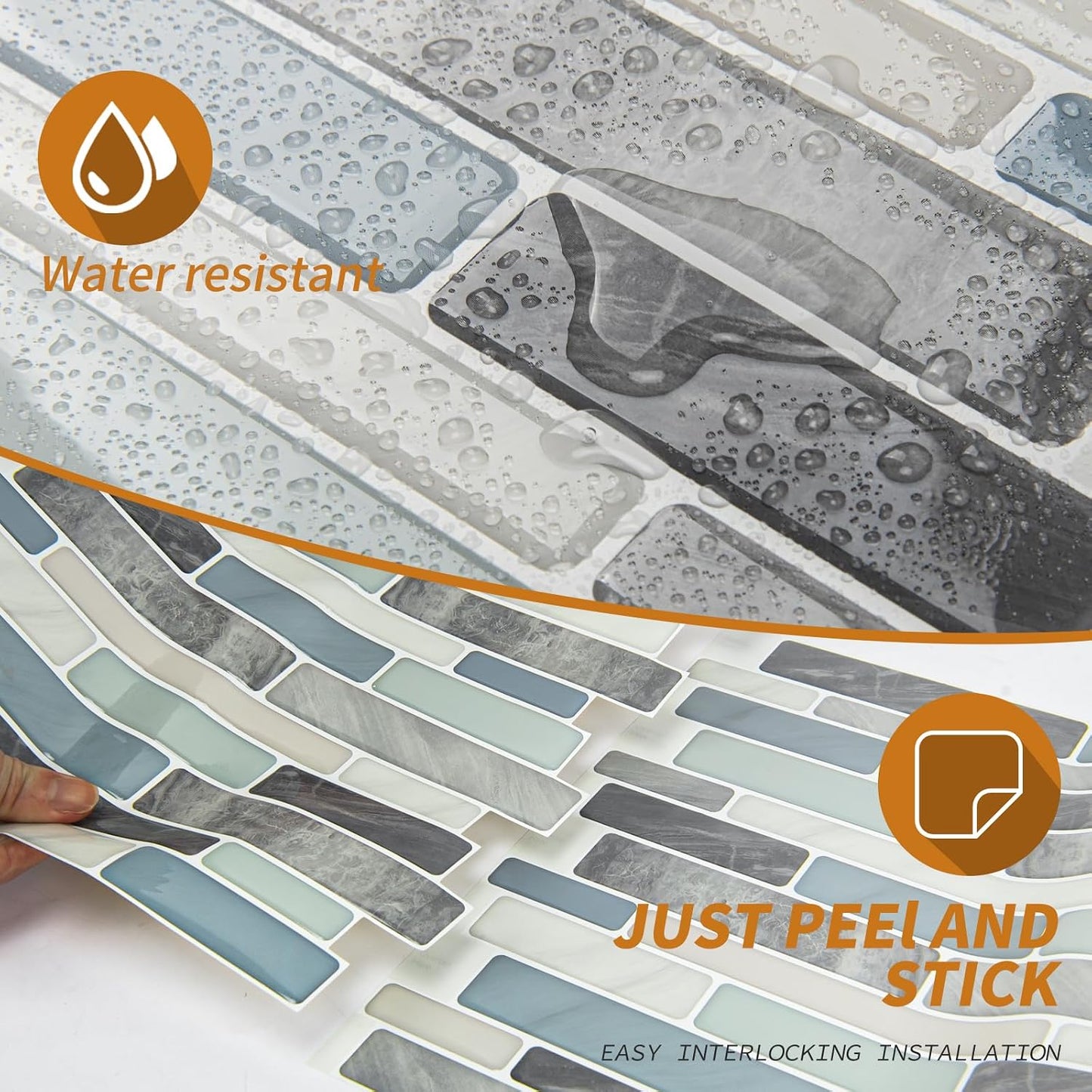WOWSTAR 10-Sheet Peel and Stick Backsplash Tile for Kitchen, Back Splash Stick On Tiles for Kitchen Wall (Grey and Blue)