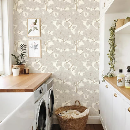 JiffDiff Tree Wallpaper Peel and Stick Jungle Wall Paper Forest Mural Stick on Wallpaper Modern Waterproof Self Adhesive Contact Paper (17.3" x 120" Cream)