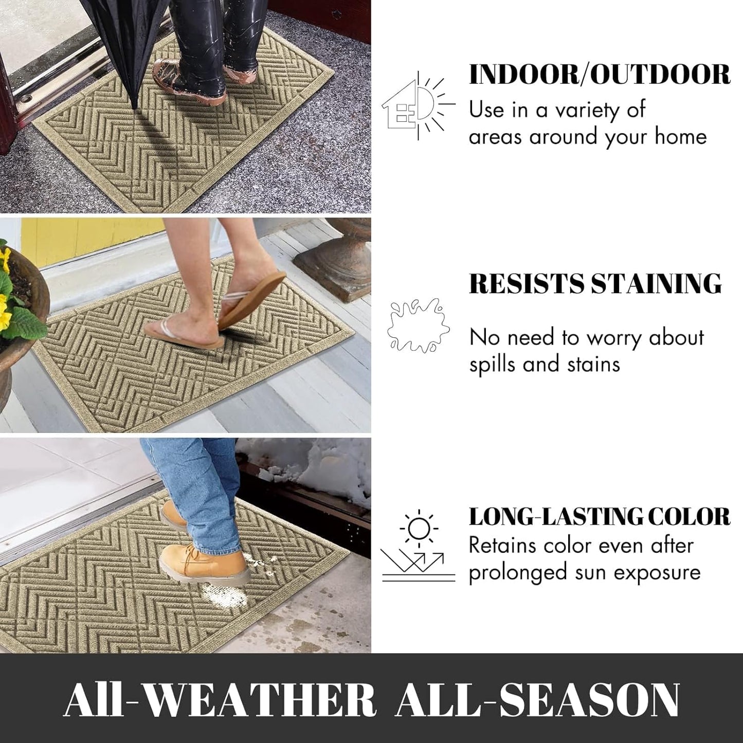 Yimobra Front Door Mat, All-Season Waterproof Outdoor Mat for Entrance with Drainage Holes, Heavy Duty Non-Slip Doormat for Garage Patio Entryway Indoor, 29.5x17, Red