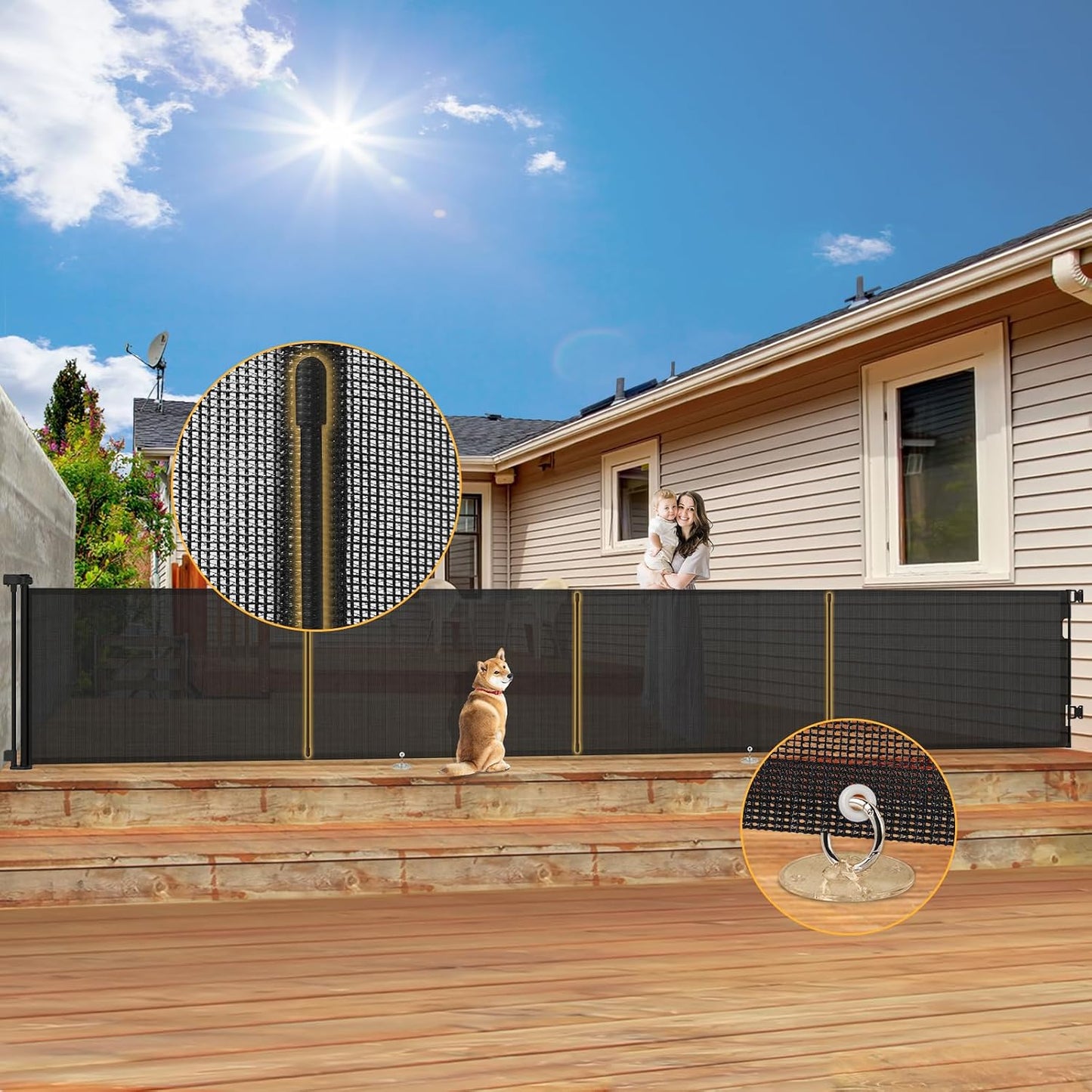 200'' Retractable Baby Gates Extra Wide,34" Tall Retractable Dog Gate for Doorways,Extra Long Retractable Baby Gate for Stairs,Kitchen,Indoor/Outdoor Retractable Gate with Fiberglass Reinforcement Rod