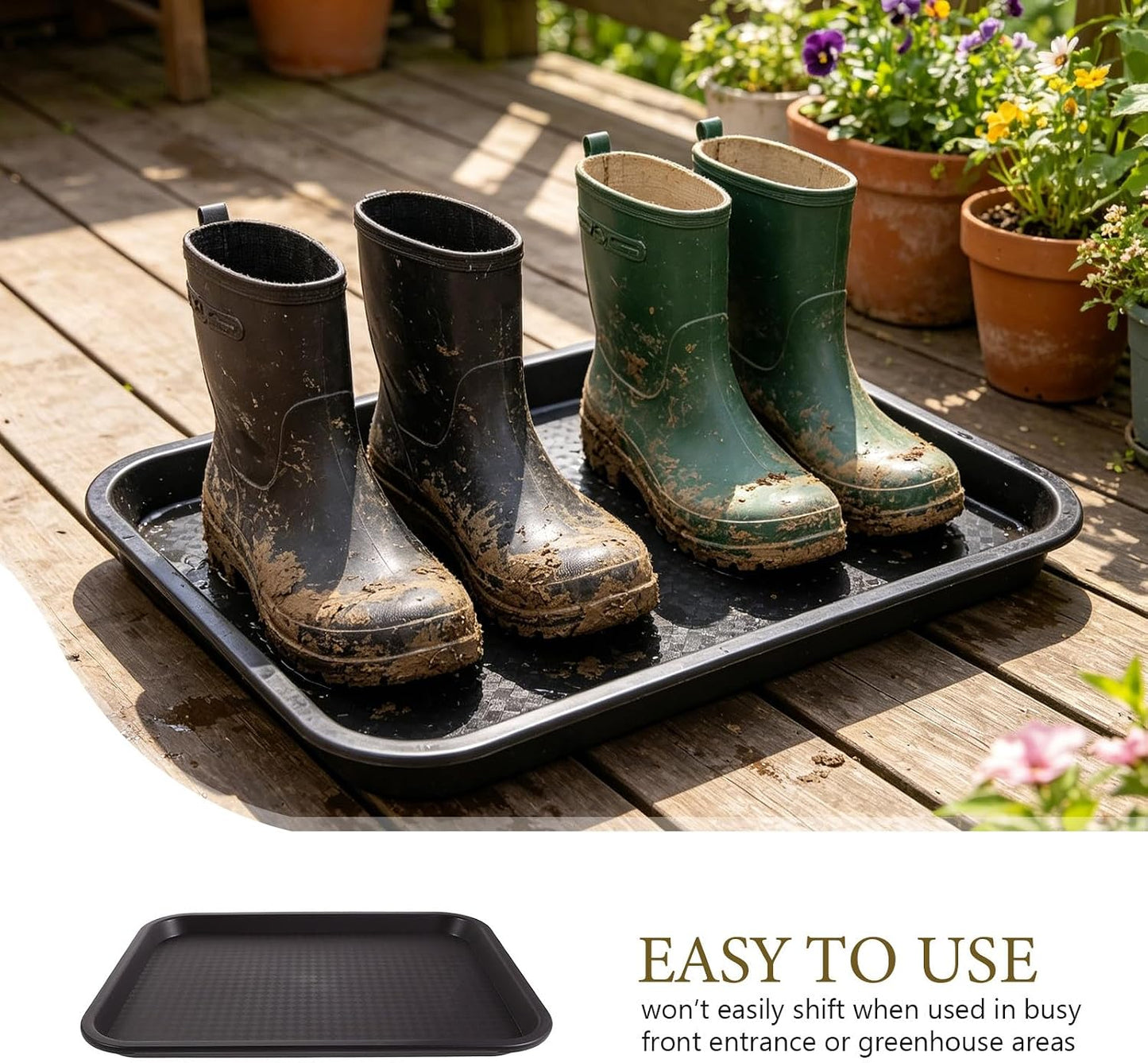 Boot Tray Shoe Mat for Entryway - Waterproof Drip Tray, Rectangular Plastic Plant Saucer for Indoor Outdoor Cowboy Wet Boots Storage Organizer