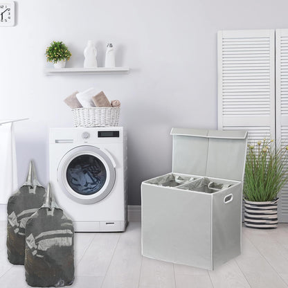 Simple Houseware Double Laundry Hamper with Lid and Removable Bags, Black