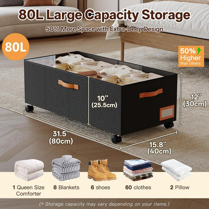 Under Bed Storage with Wheels 39inch, Extra Long Under Bed Storage Bins, Low Profile Under Bed Storage 5.5inch Height No Assemble Storage Containers, Under Bed Shoe Storage with Lids