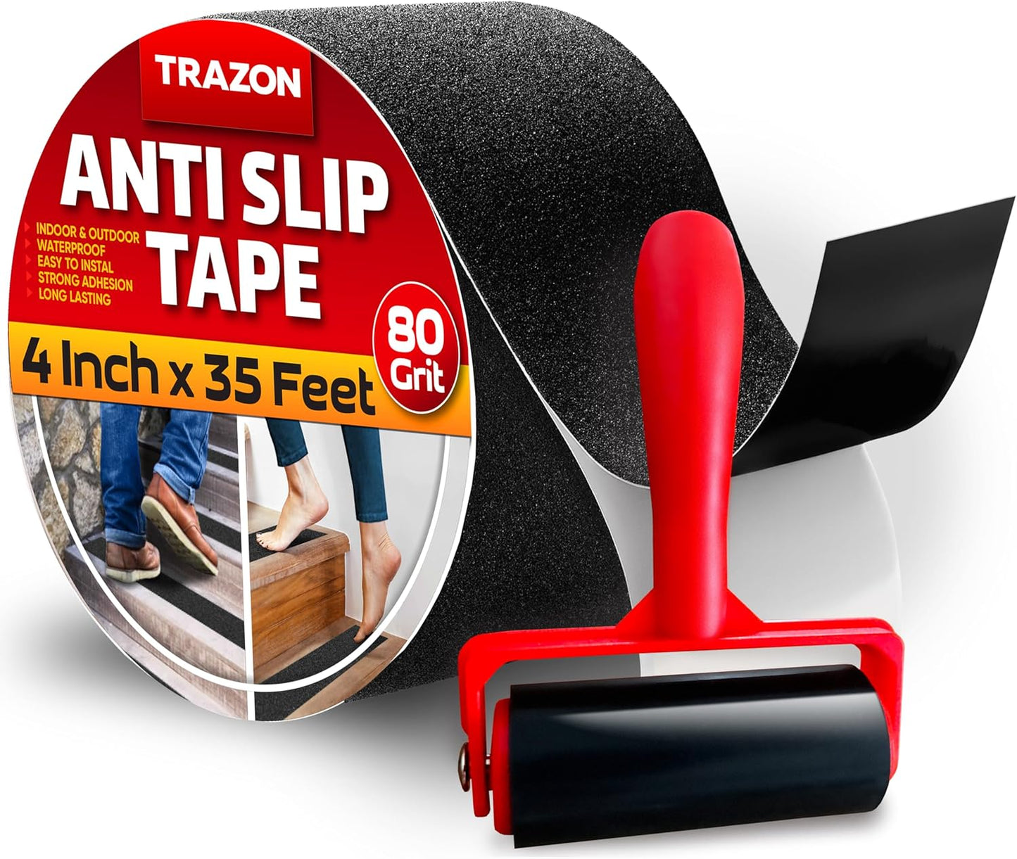 Grip Tape - Heavy Duty Anti Slip Tape for Stairs Outdoor/Indoor Waterproof 4Inch x 35Ft Safety Non Skid Roll for Stair Steps Ramp Traction Tread Staircases Grips Adhesive Non Slip Strips Walk Black