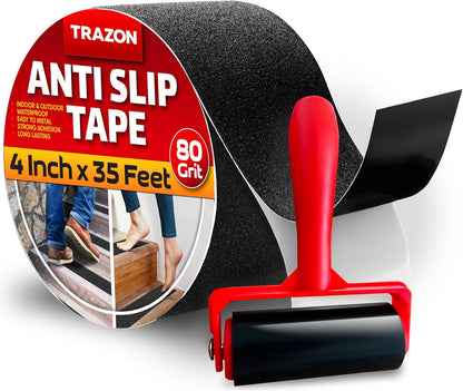 Grip Tape - Heavy Duty Anti Slip Tape for Stairs Outdoor/Indoor Waterproof 4Inch x 35Ft Safety Non Skid Roll for Stair Steps Ramp Traction Tread Staircases Grips Adhesive Non Slip Strips Walk Black