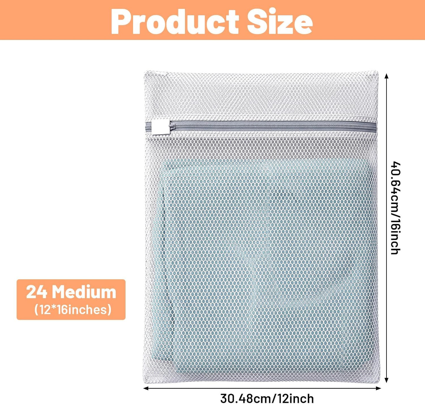 24 PCS Laundry Bags Mesh Wash Bags Bulk, Honeycomb Mesh Laundry Bags for Delicates with Zipper Closure, 12"x16" Medium Wash Bag for Bras, Socks, Baby Clothes, Dorm & Travel