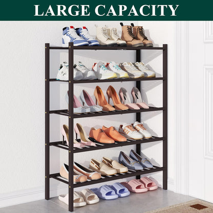 Smiry Bamboo Shoe Rack for Closet, 3 Tier Wooden Shoe Organizer, Stackable Wood Shoe Storage Shelf for Entryway, 14 Vertical Slats, One-piece Heavy-Duty Legs, 26.77"x11.02"x18.31", Natural