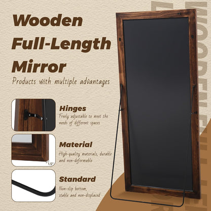 Antok Full Length Mirror with Solid Wood Frame, 71"×32" Wall Mounted Oversized Floor Mirror with Stand, Leaning Standing Hanging for Bedroom Living Room Entryway, Walnut, Arched Syle
