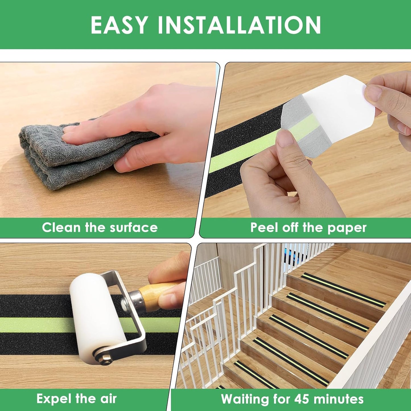 Qingluan Anti Slip Tape, Grip Tape for Stairs Indoor Waterproof, Rubber Grip Tape for Tubs, Stairs, Boats (Grey, 2 Inch x 33 Feet)