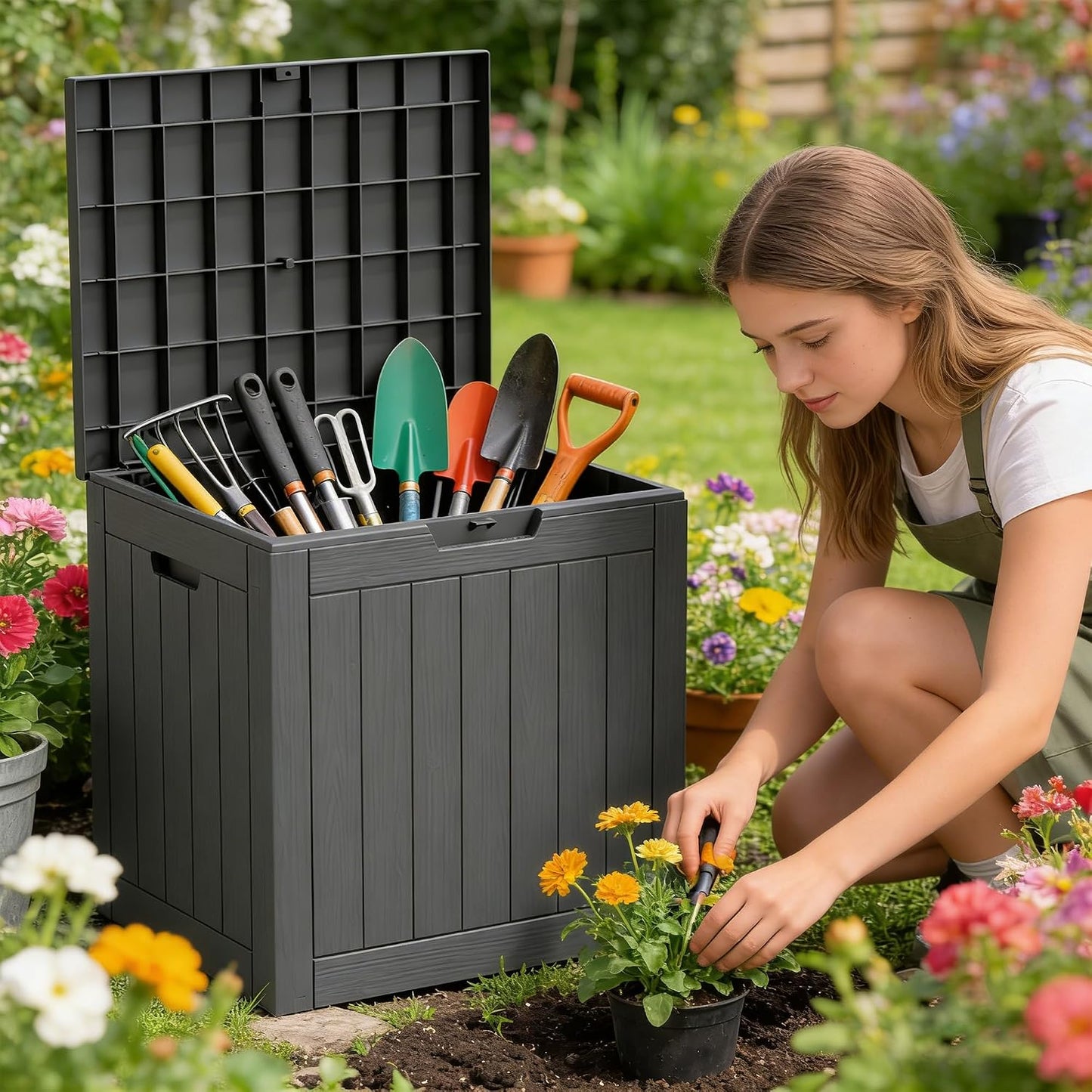 320 Gallon Outdoor Storage Box Resin Deck Box All Weather Waterproof Large Lockable Storage Container Deck Box for Patio Furniture, Garden Tools, Lockable, Black