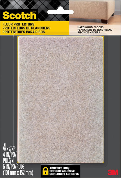 Scotch Felt Pads Beige, 2 Large Pads 4 x 6 in, Felt Furniture Pads for Protecting Hardwood Floors, Easy-to-Apply, Self-Stick Design, Reliable Protection from Nicks, dents and Scratches (SP845-NA)