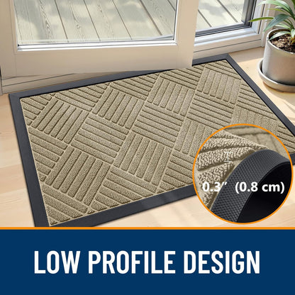 OLANLY Front Door Mat Outside Entrance 29.5x17, Absorbent, Heavy Duty Sturdy Natural Rubber Doormat Indoor Outdoor, Stain and Fade Resistant, Non-Slip Low Profile Floor Mat for Entryway, Grey Diamond