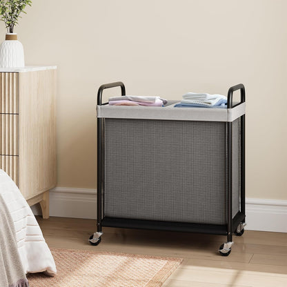 ELYKEN Laundry Hamper 3 Section, 120L Rolling Laundry Sorter with Removable Liner Bag, Laundry Basket with Wheels, Steel Frame with Metal Handle, Clothes Hamper Cart for Laundry Room & Bedroom
