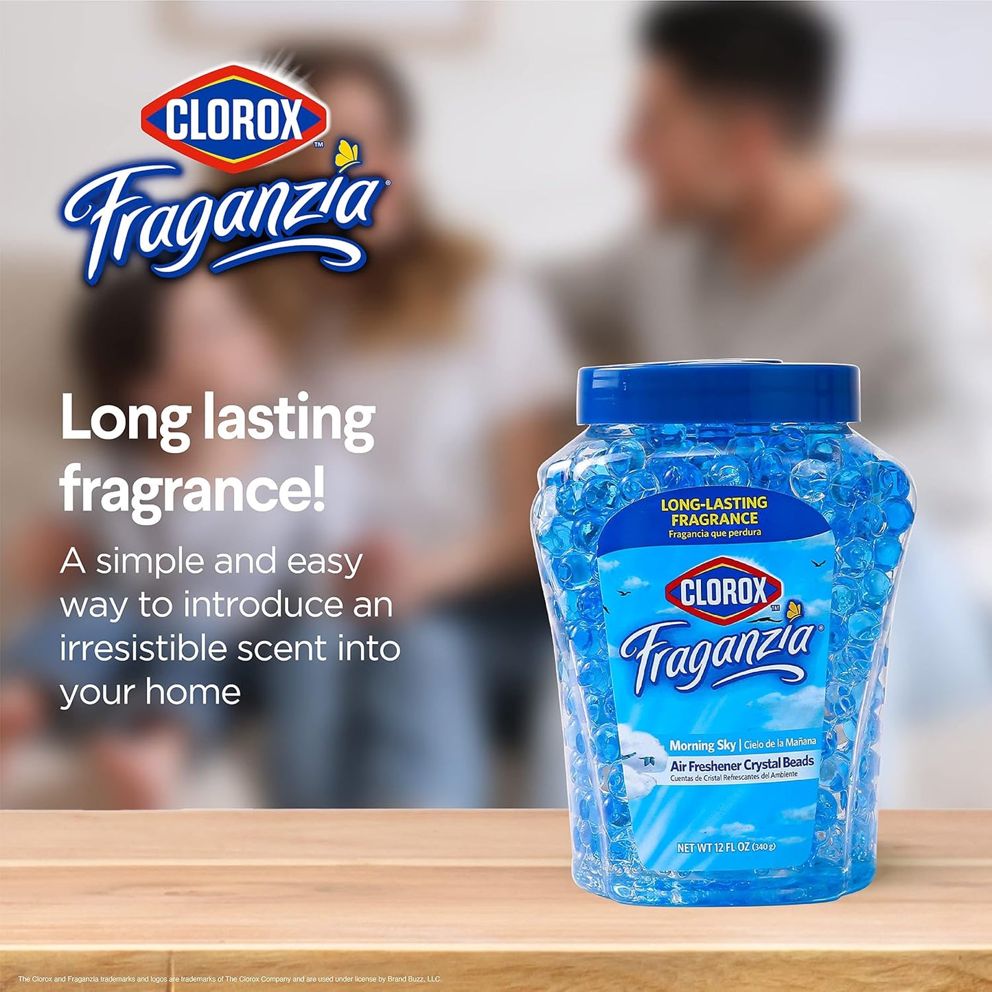 Clorox Fraganzia Crystal Beads Air Freshener, Long Lasting Room Deodorizer and Odor Eliminator Gel Beads to Freshen Home, Car, or Office, Fresh Ocean Breeze Scent, 12 Fl Oz - 2 Pack