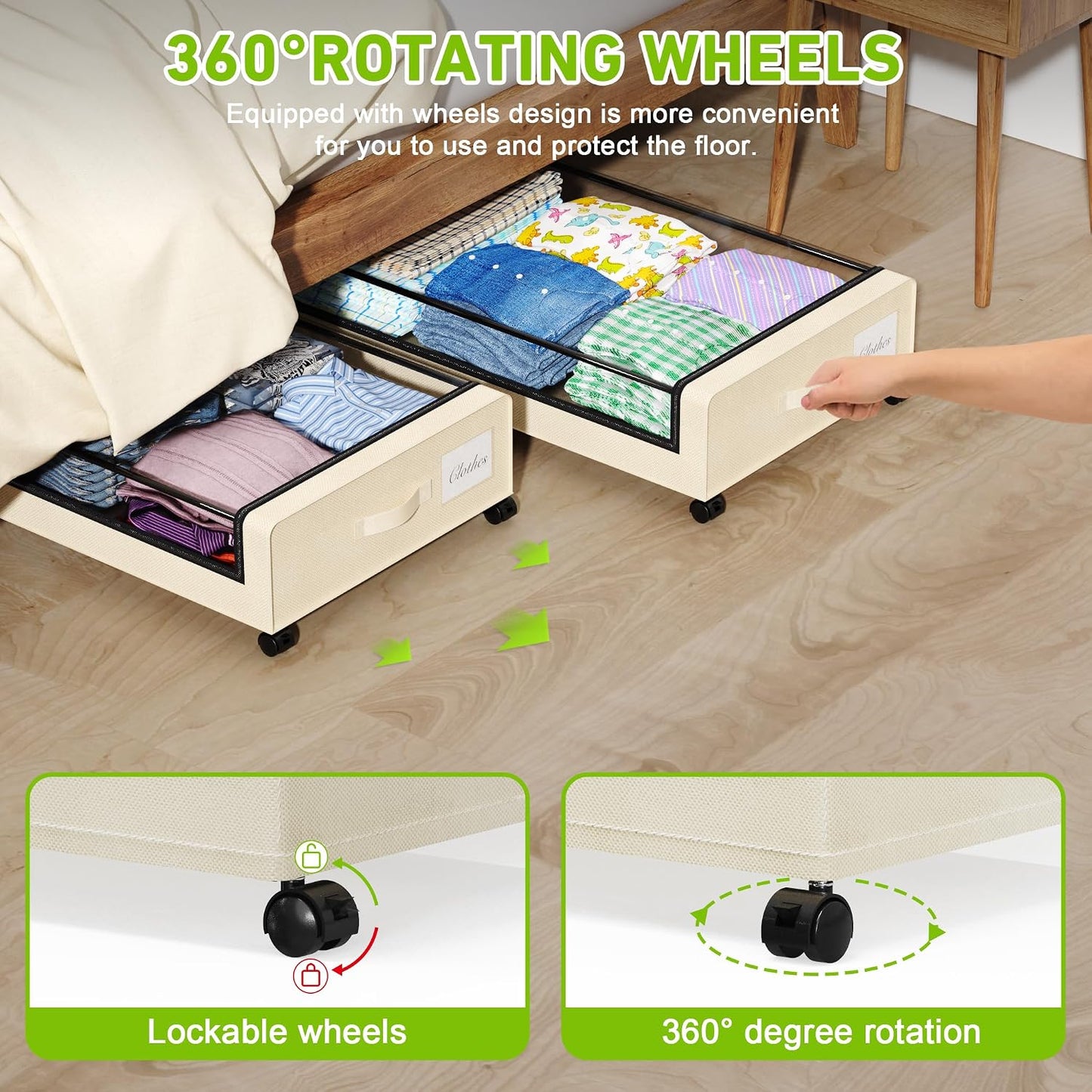 Tututry Under Bed Storage with Wheels, XXL 60L Under the Bed Storage Bins, Underbed Storage Containers with Lids & Label, Rolling Metal Drawer for Shoes, Clothes, Books, Toys (2-Pack Gray)