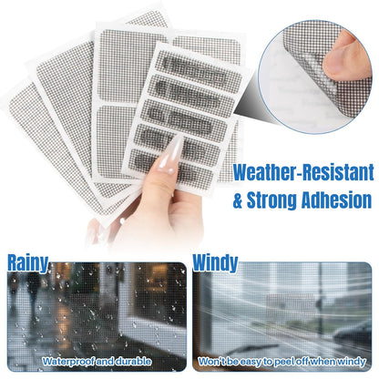16Sheets Window Screen Repair Kit - Black Self-Adhesive Screen Patch Repair Kit, 4 Sizes Patches Mesh Tape for Mesh Screens Door, Window Drain Holes, Strong Adhesion Easy to Use