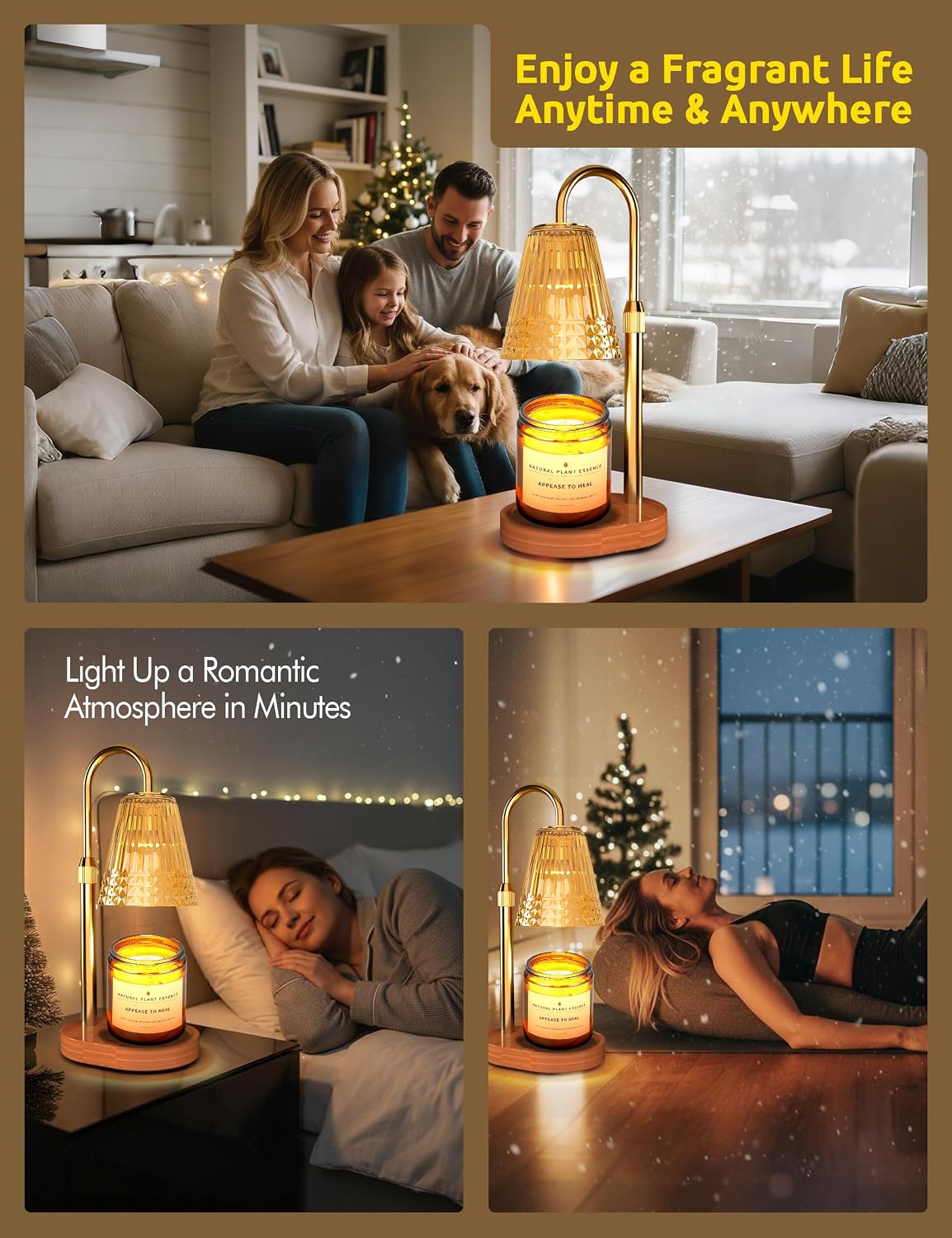 Candle Warmer Lamp with Timer and Dimmer, Flameless Wax Warmer for Scented Jar Candles, Height Adjustable Table Lamp, Cozy Home Decor for Bedroom Living Room, Aesthetic Gift for Women