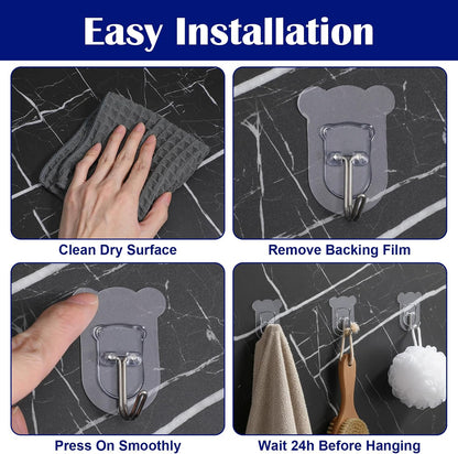 20Pcs Heavy Duty Adhesive Hooks, 5 kg/11 lbs Max Load, Sticky Wall Hooks for Hanging Towels, Coats, Keys, Transparent Waterproof No-Damage Wall Hook for Bathroom, Kitchen, Office & Home Decor