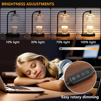 MEIXISUE Candle Warmer Lamp with Timer and Dimmer,Electric Gold Light Gifts for Women Melt Wax Warmer Lamp with 2 Bulbs for Candle Jars House Warming New Home Decor Bedroom