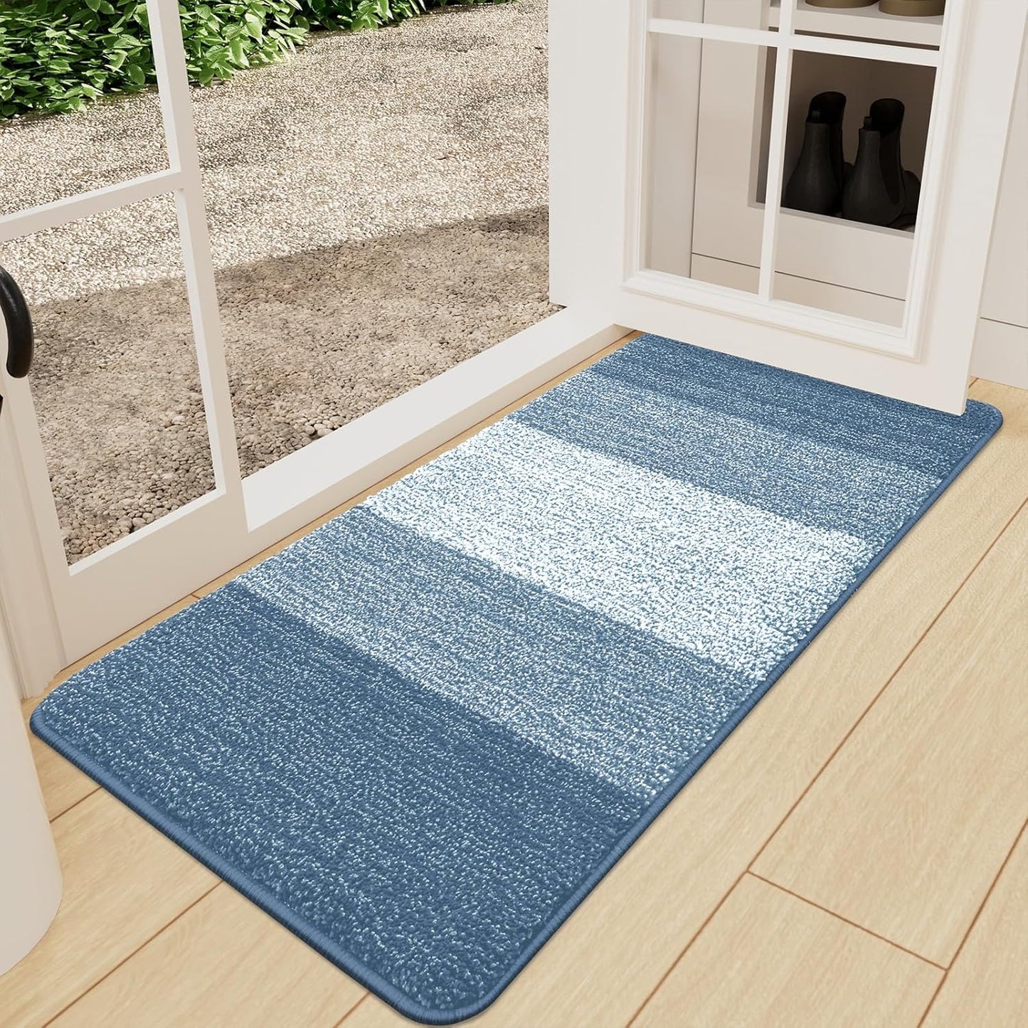 Kitinjoy Indoor Outdoor Door Mat, 32x20 Non-Slip Absorbent Dirt Trapper, Low-Profile Washable Inside Entrance Front Floor Mat, Sturdy Soft Entry Doormats for Entryway, Grey