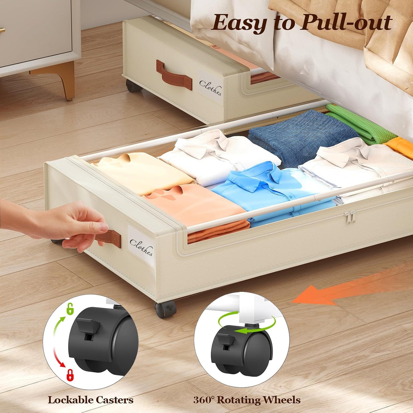 Yecaye Under Bed Storage with Wheels, 2 Pack Under Bed Storage Containers, 60L Underbed Shoe Storage with Clear Window & Label, Rolling Under Bed Metal Drawer for Clothes, Shoes, Books, Blankets