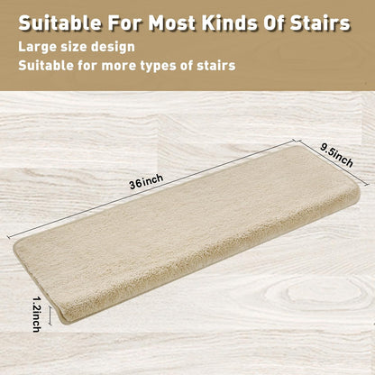 PURE ERA Carpet Stair Treads Ultra Plush 9.5" X 30"Soft Bullnose Indoor Stair Protectors Pet-Friendly Non-Slip Skid Resistant Tape Free Washable Reusable(2 Pieces,Brown)