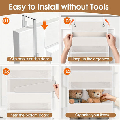 WISELIFE Over The Door Organizer Storage with 4 Large Pockets Door Hanging Organizer with Clear Windows behind The Door Storage for Nursery Bedroom Bathroom Pantry Closet and Baby Essentials Dark Grey