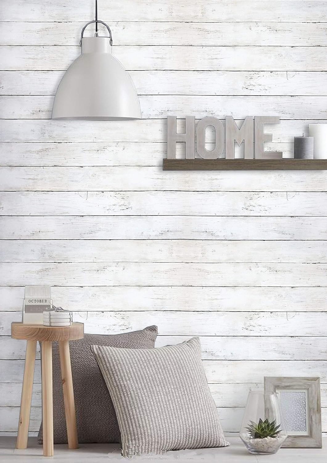 CiCiwind Peel and Stick Wallpaper Wood Contact Paper White Shiplap Wall Paper Peel and Stick Modern Rustic Wood Removable Waterproof Self Adhesive Wallpapers for Cabinets Bedroom Bathroom 78.7"x17.7"