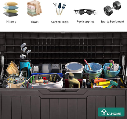 YITAHOME 31 Gallon Outdoor Storage Deck Box | Waterproof Resin Package Delivery and Storage Box with Lockable Lid for Patio Furniture Cushions, Pool Accessories, Garden