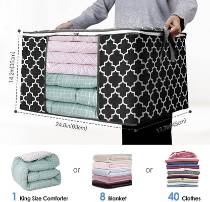 WISELIFE Storage Bags, Large Blanket Clothes Organization and Storage Containers for Bedding, Comforters, Foldable Organizer with Reinforced Handle, Clear Window,Sturdy Zippers,(Grey, 3 x 100L)