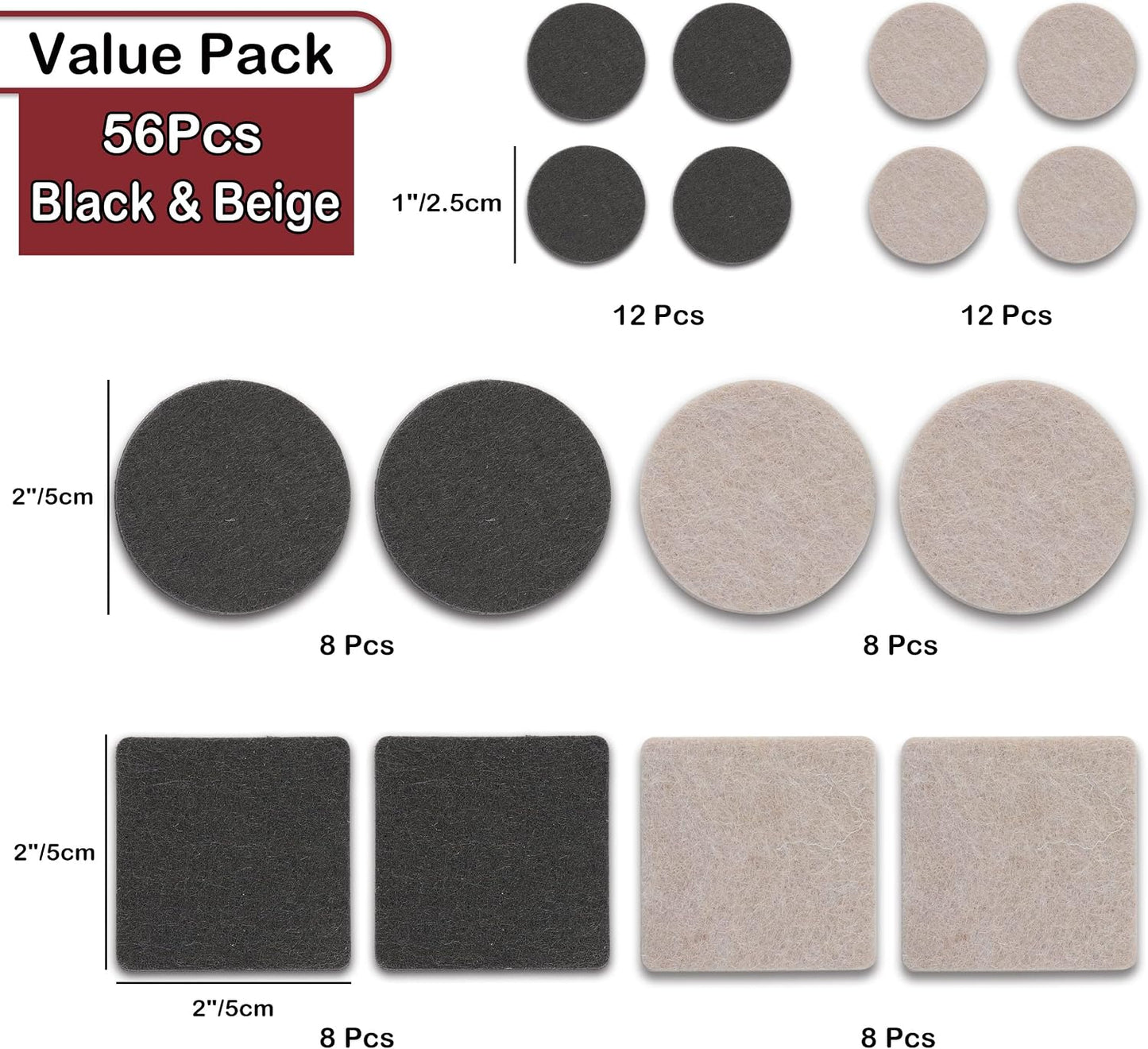 Yelanon Felt Furniture Pads for Hardwood Floors -36 Pcs 2" Premium Floor Protectors for Furniture, Felt Pads for Chair Legs, Black