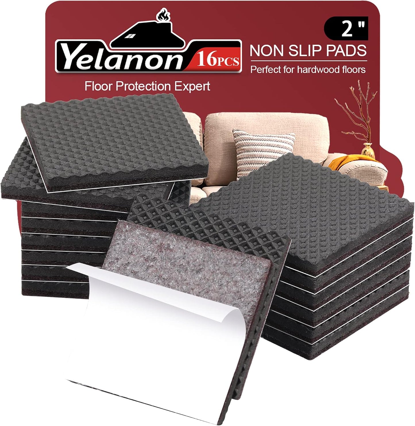 Yelanon Non Slip Furniture Pads -12pcs 4" Furniture Grippers Hardwood Floors, Non Skid for Furniture Legs,Self Adhesive Rubber Feet, Anti Slide Furniture Floors Protectors for Keep Couch Stoppers