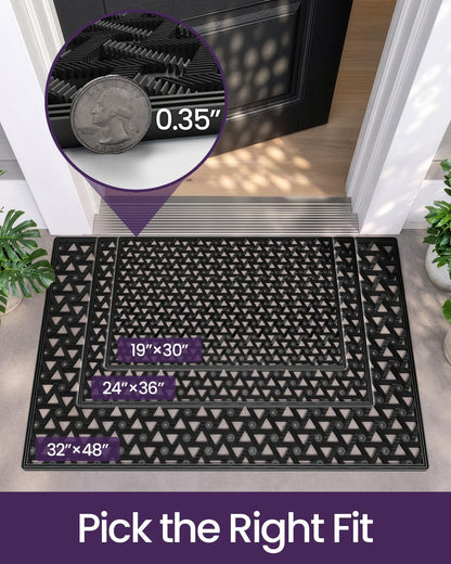 DEXI Front Door Mat Outside Entrance Rubber Floor Doormat, 19x30 Black | Welcome Heavy Duty Non Slip, Dirt Trapper Waterproof Exterior Entry Mats All Weather for Patio Entryway Drainage