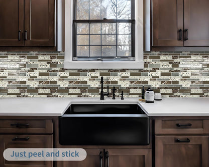 DEWOO Peel and Stick on Self Adhesive Backsplash Wall Marble Tiles Stickers 3D for Kitchen Bathroom,Spliced Blue (10-Sheet, 12"×12")