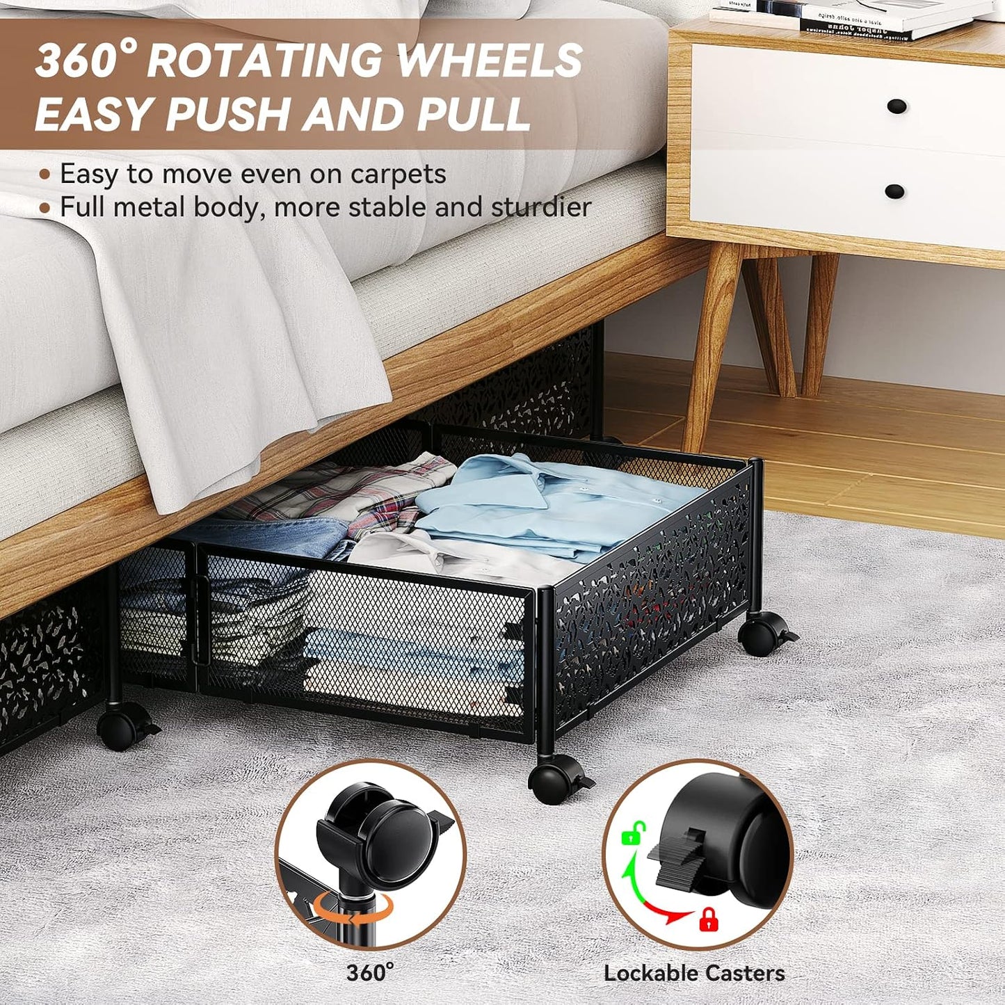 Under Bed Storage, Under the Bed Storage Containers with Wheels, Under Bed Shoe Storage Organizer Drawer for Bedroom Clothes Shoes Blankets -2Pack