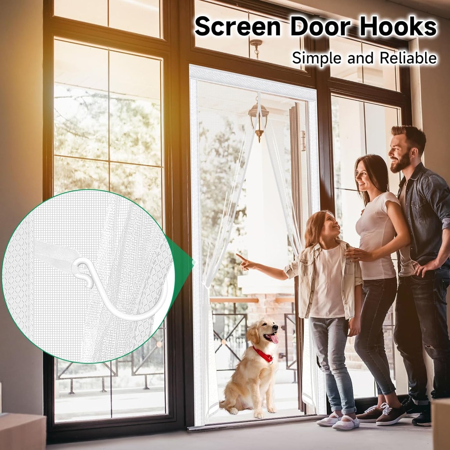 HOFUDON Upgraded Magnetic Screen Door Mesh, Full Strip Magnets, Heavy Duty Fiberglass Mesh, Door Screen Magnetic Closure for Single Door Size 32 x 80 Inch, Screen Door Size 35 x 82 Inch Black