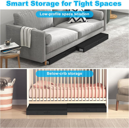 Under Bed Storage Container Bins 2 Pack, Low Profile Foldable Underbed Clothes Storage Organizer W/ Ultra Thick Fabric and Sturdy Bottom/Sides, Dual Zipper Storage Box for Dorm and Home 30x16x6.7"