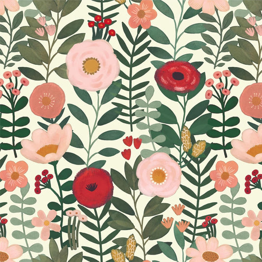 HAOKHOME Floral Peel and Stick Wallpaper Boho Vintage Wall Paper Removable for Bathroom Nursery Beige/Pink/Red Contact Paper 17.3in x 9.8ft