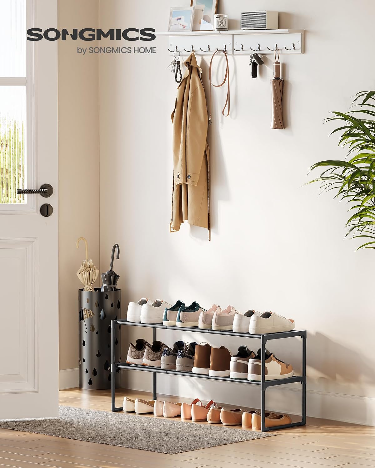 SONGMICS Shoe Rack, 6-Tier Shoe Organizer, Metal Storage Shelf, Upright or Upside Down, for 24-30 Pairs, Stackable, for Entryway, 11.8 x 36.2 x 42.7 Inches, Black ULSA306BH01