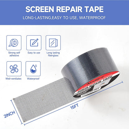 Window Screen Repair Tape, 2 in X 15 FT (180IN) Screen Repair Kit for Windows or Doors, Strong Adhesive Screen Patch Repair Kit Mesh Repair (Black, 15 FT)