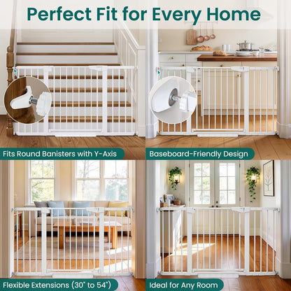 Cumbor 30-46" Baby Gate for Stairs, Mom's Choice Awards Winner-Auto Close Dog Gate for The House, Gifts for Mom, Easy Install Pressure Mounted Pet Gates for Doorways, Black