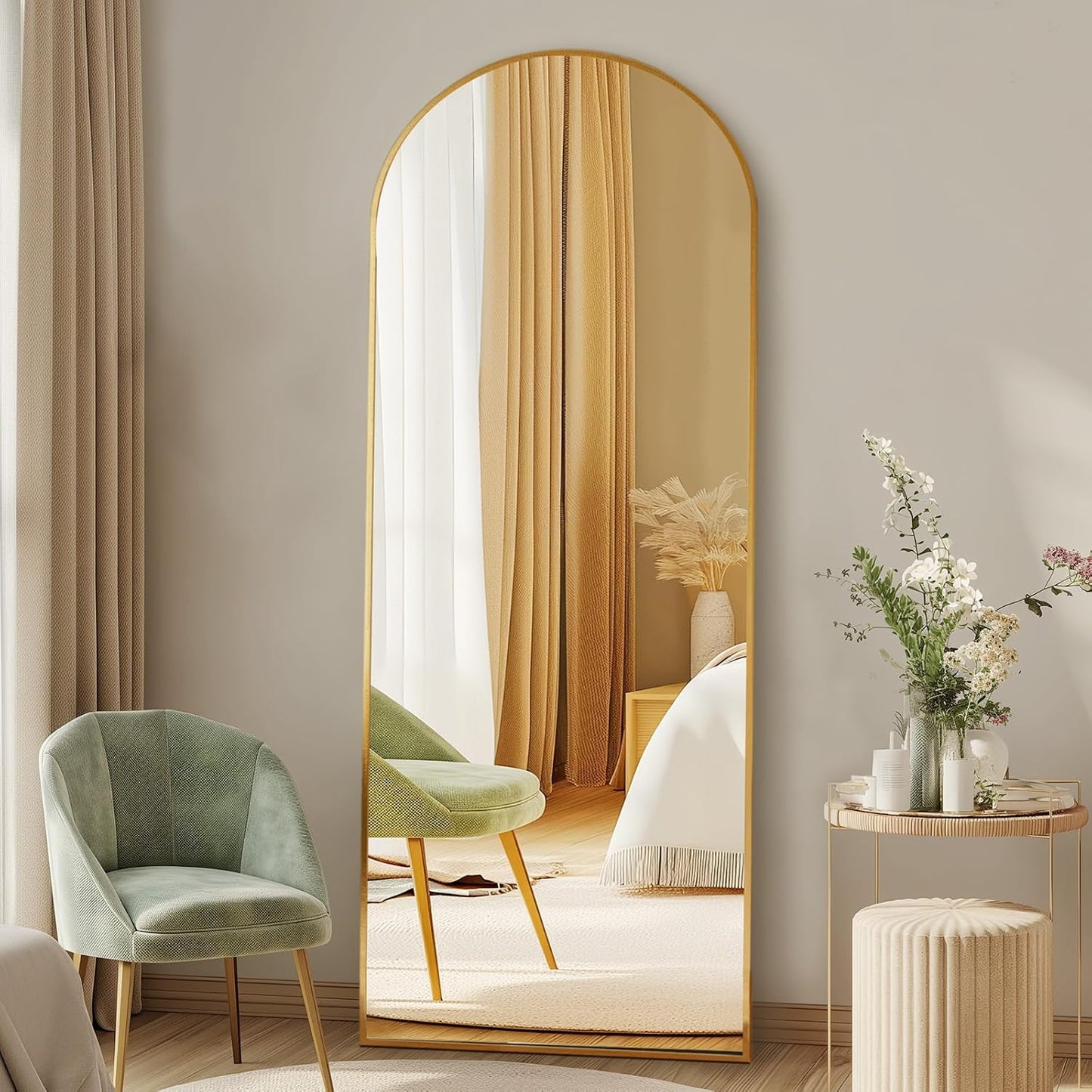 59"x16" Arched Full Length Mirror, Full Body Mirror with Leaning or Standing, Floor Standing Aluminum Frame for Bedroom, Livingroom, Cloakroom, Black