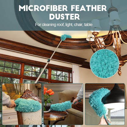 TelesPro 20 Foot High-Reach Duster Kit with 5-12FT Extendable Pole - High Ceiling Duster Cleaning Kit with Telescopic Pole,Cobweb Duster, Chenille Ceiling Fan Duster, Microfiber Feather Duster